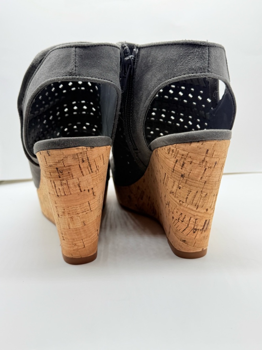 Fergalicious Gray Perforated Suede Cork Wedge Sandals - Picture 4 of 12
